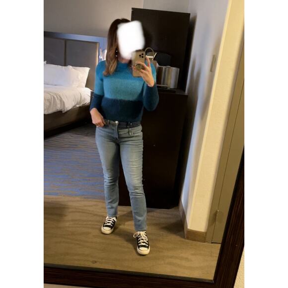 VEDA Blue Ombre Striped 100% Alpaca Wool Long Sleeve Ranch Road Sweater sz M - Picture 10 of 12